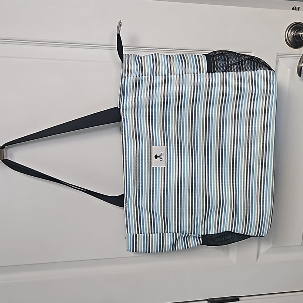 ESVAN Large Blue Striped Tote Bag  Nylon Water Resistant Beach travel Market